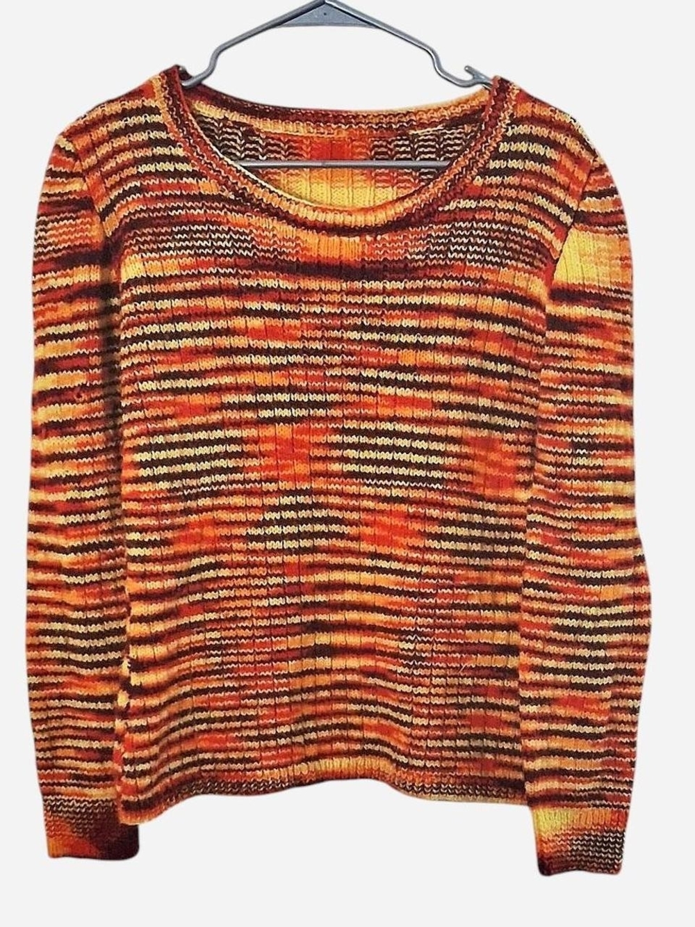Multicolor Striped Crewneck Sweater - Orange/Brown/Yellow